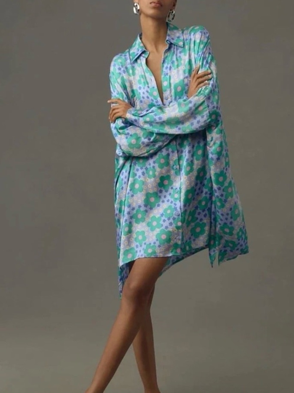 NWT Anthropologie Corey Lynn Calter Floral Mini Shirt Dress S Pockets